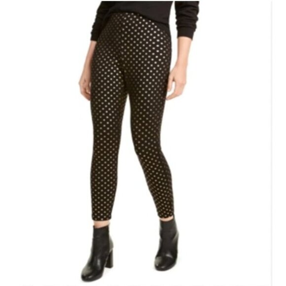 Maison Jules Black & Gold Printed Ponte Pull On Leggings S - Picture 1 of 5